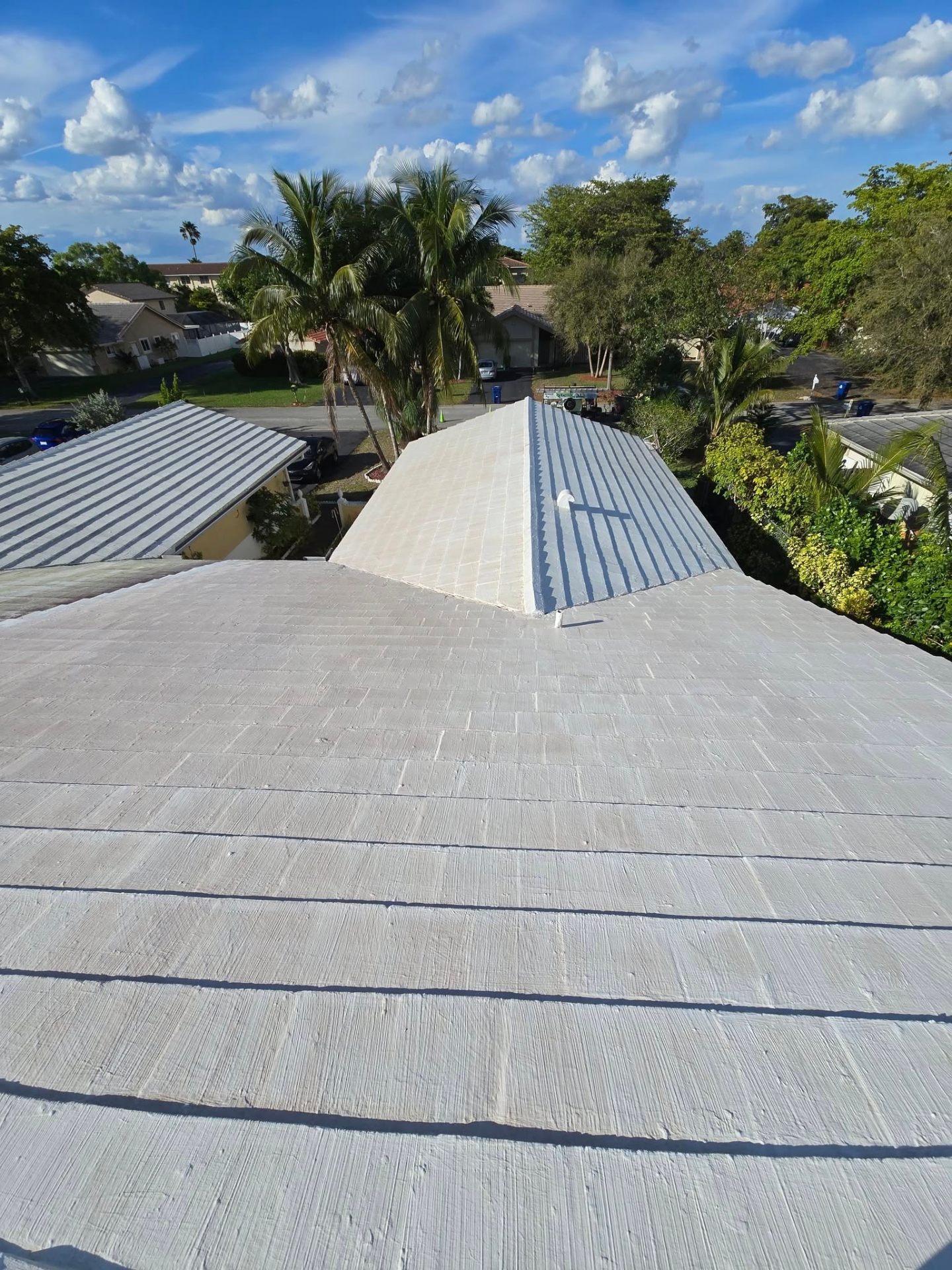 Freshly soft-washed tile roof in South Florida